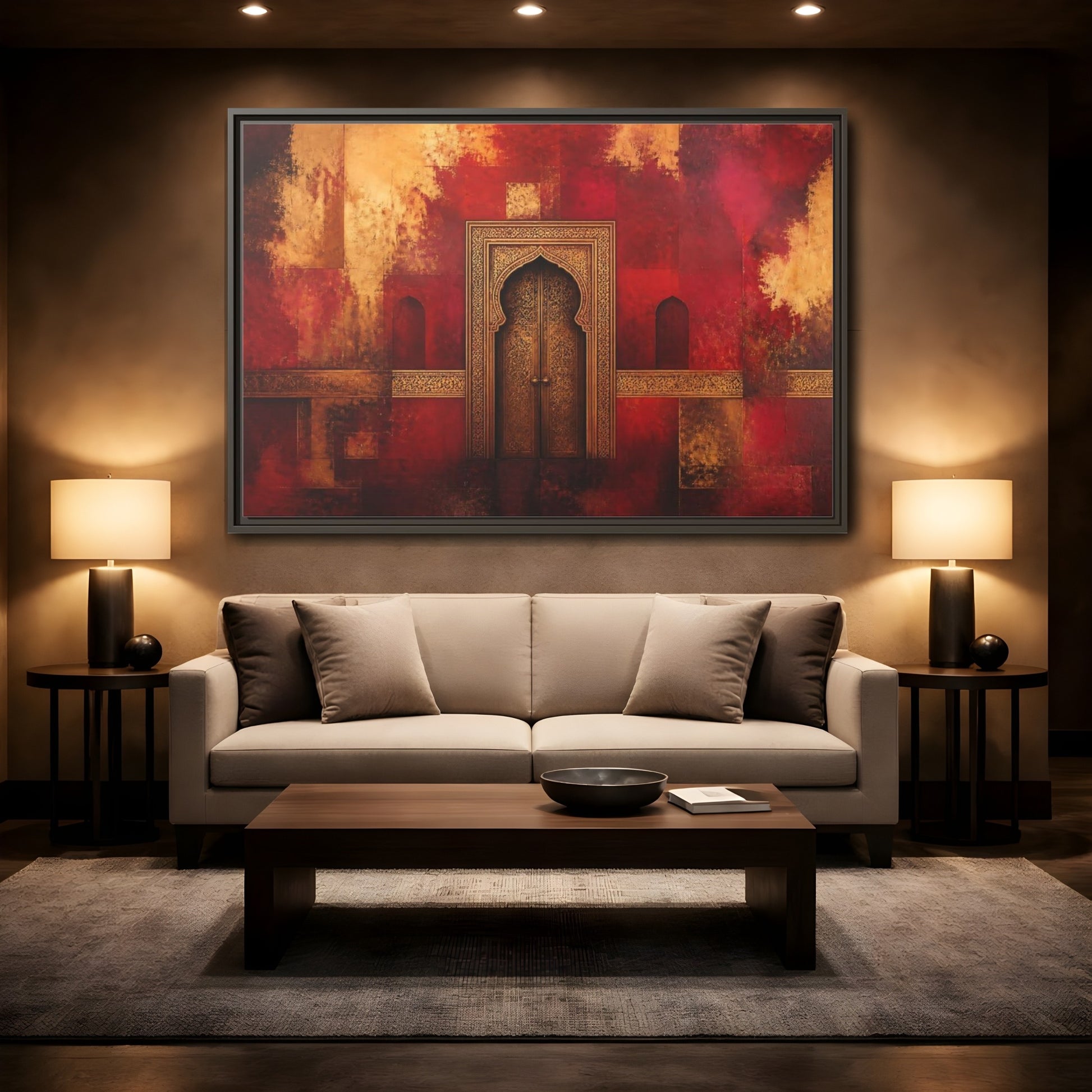 Mockup 2. Golden Arched Doorway shown as framed canvas print