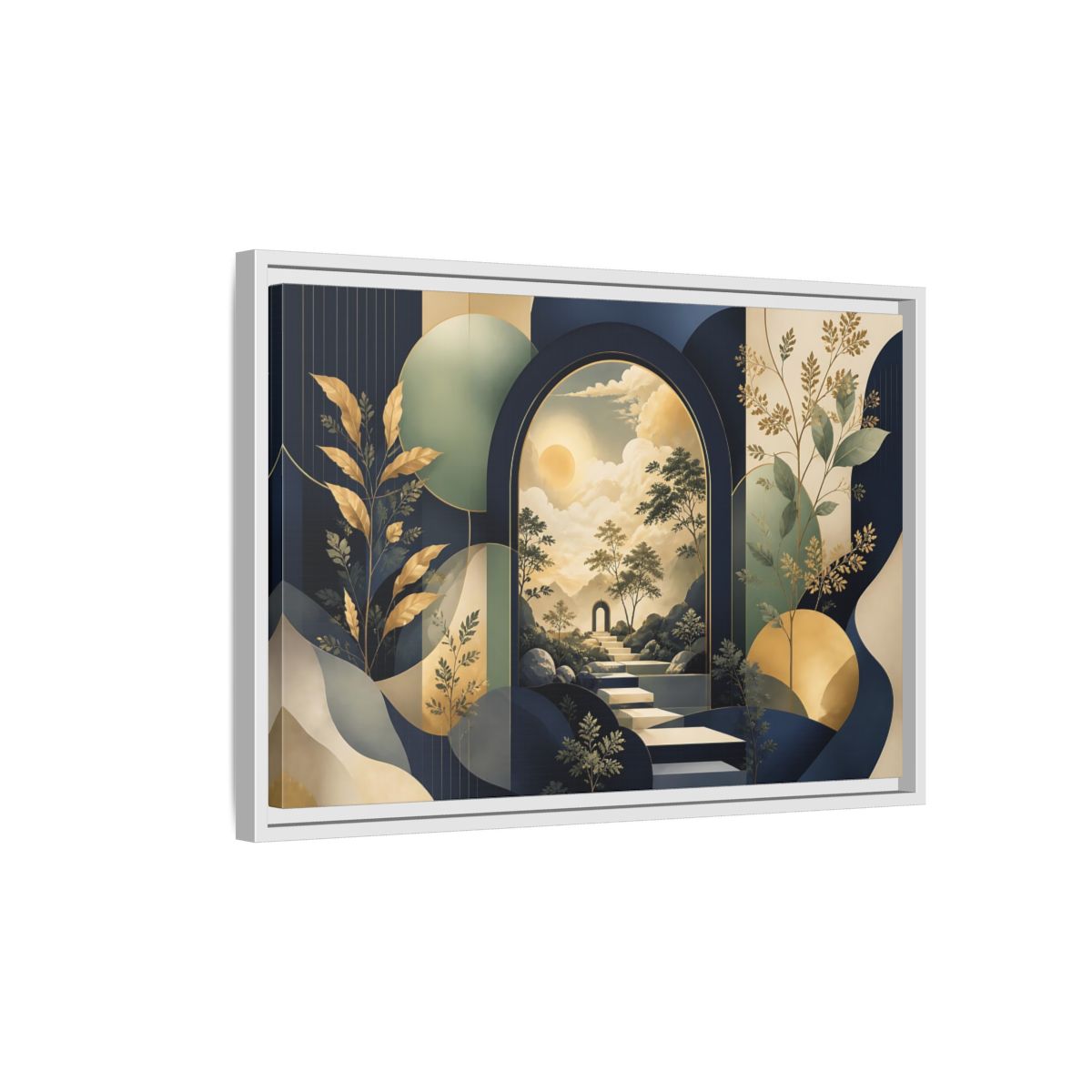 Side Mockup 1. Golden Archway Horizon shown as framed canvas print