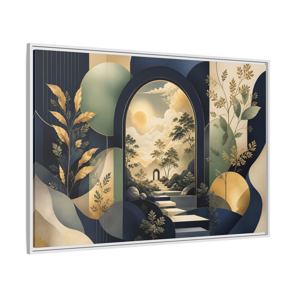 Side Mockup 7. Golden Archway Horizon shown as framed canvas print