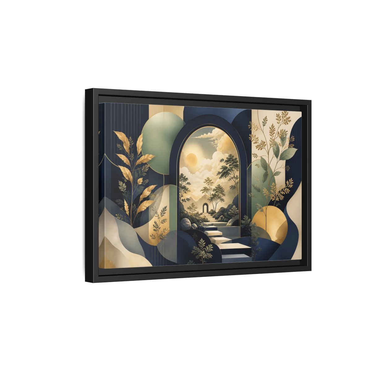 Side Mockup 6. Golden Archway Horizon shown as framed canvas print