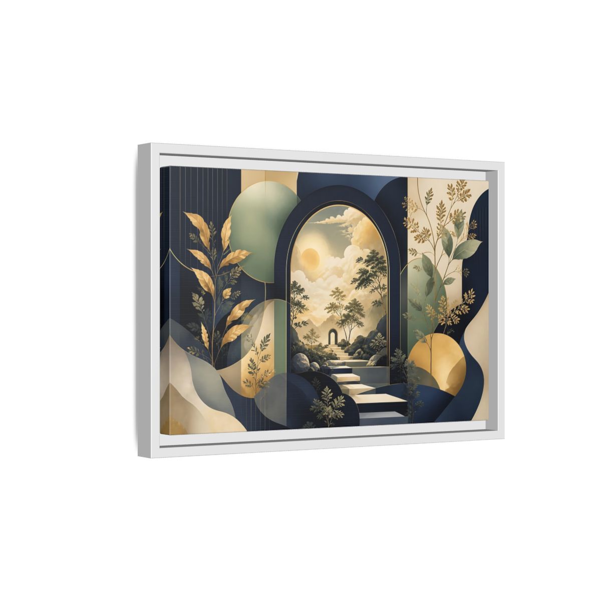 Side Mockup 4. Golden Archway Horizon shown as framed canvas print