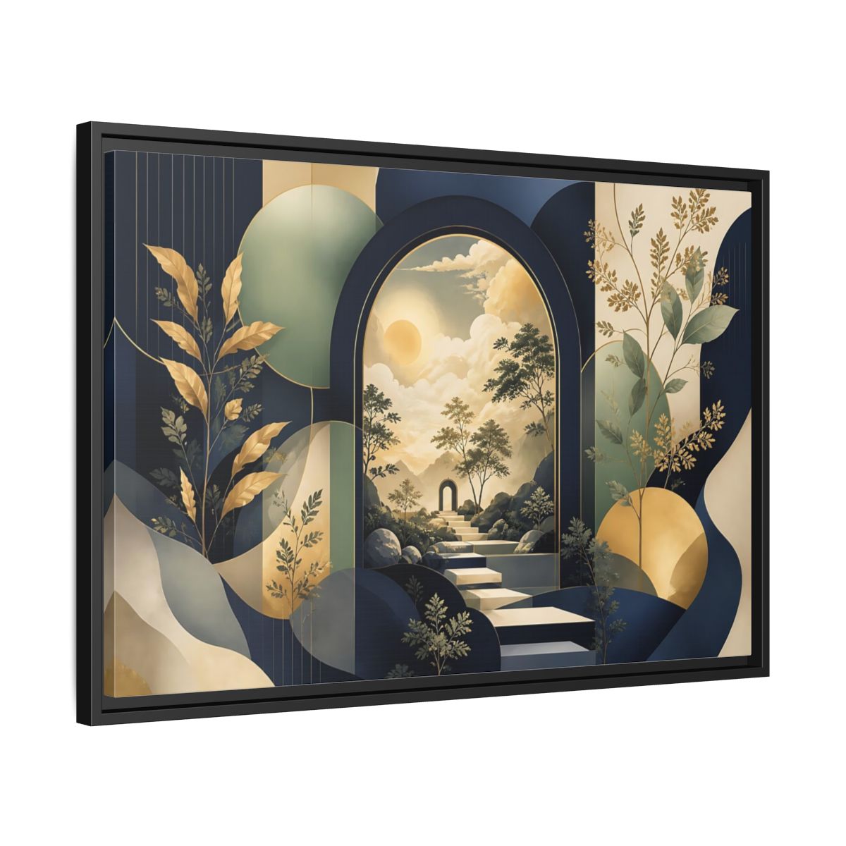 Side Mockup 14. Golden Archway Horizon shown as framed canvas print