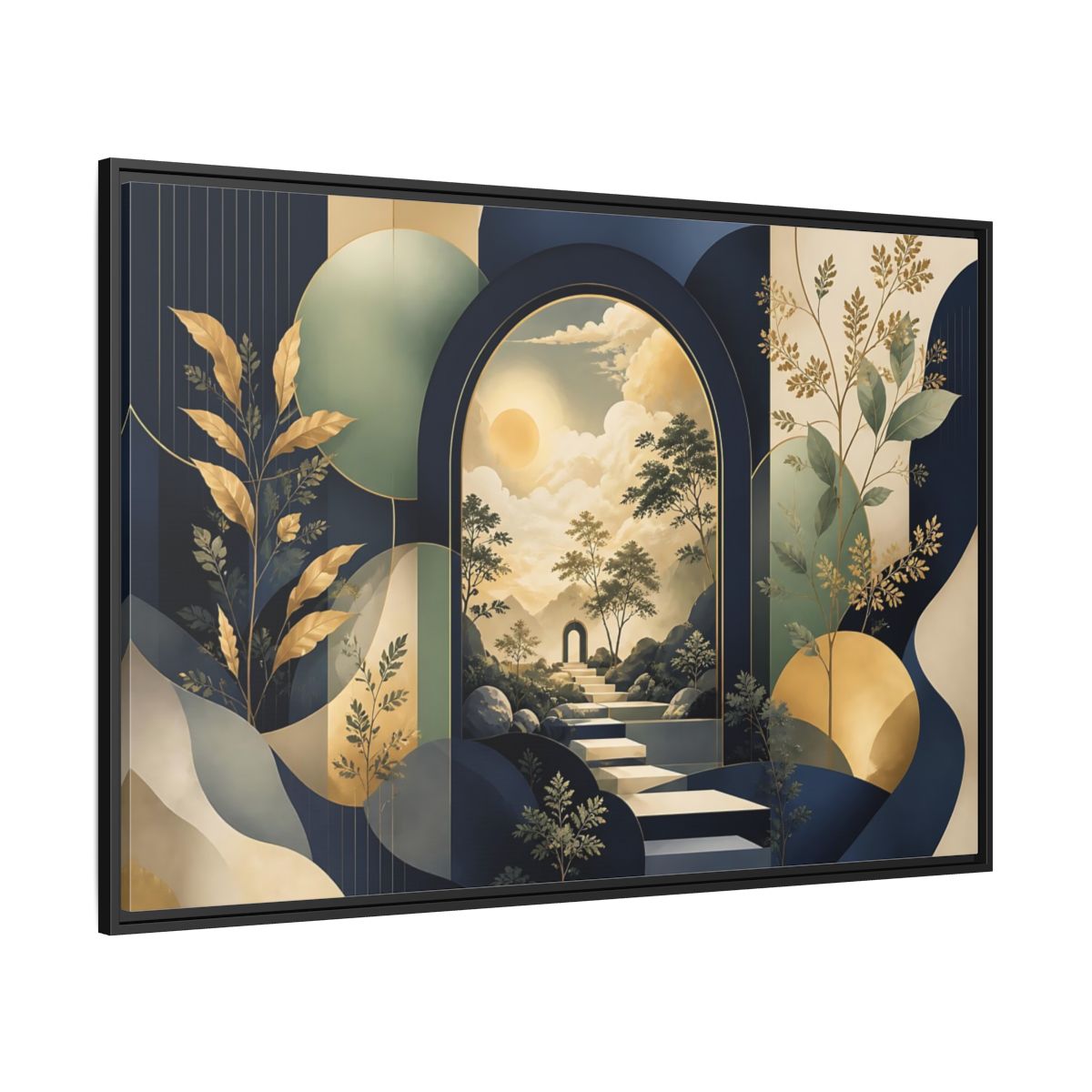 Side Mockup 12. Golden Archway Horizon shown as framed canvas print
