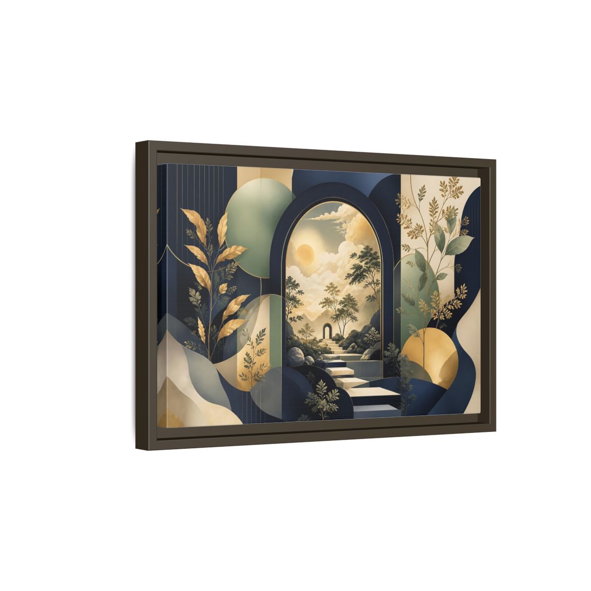 Side Mockup 5. Golden Archway Horizon shown as framed canvas print