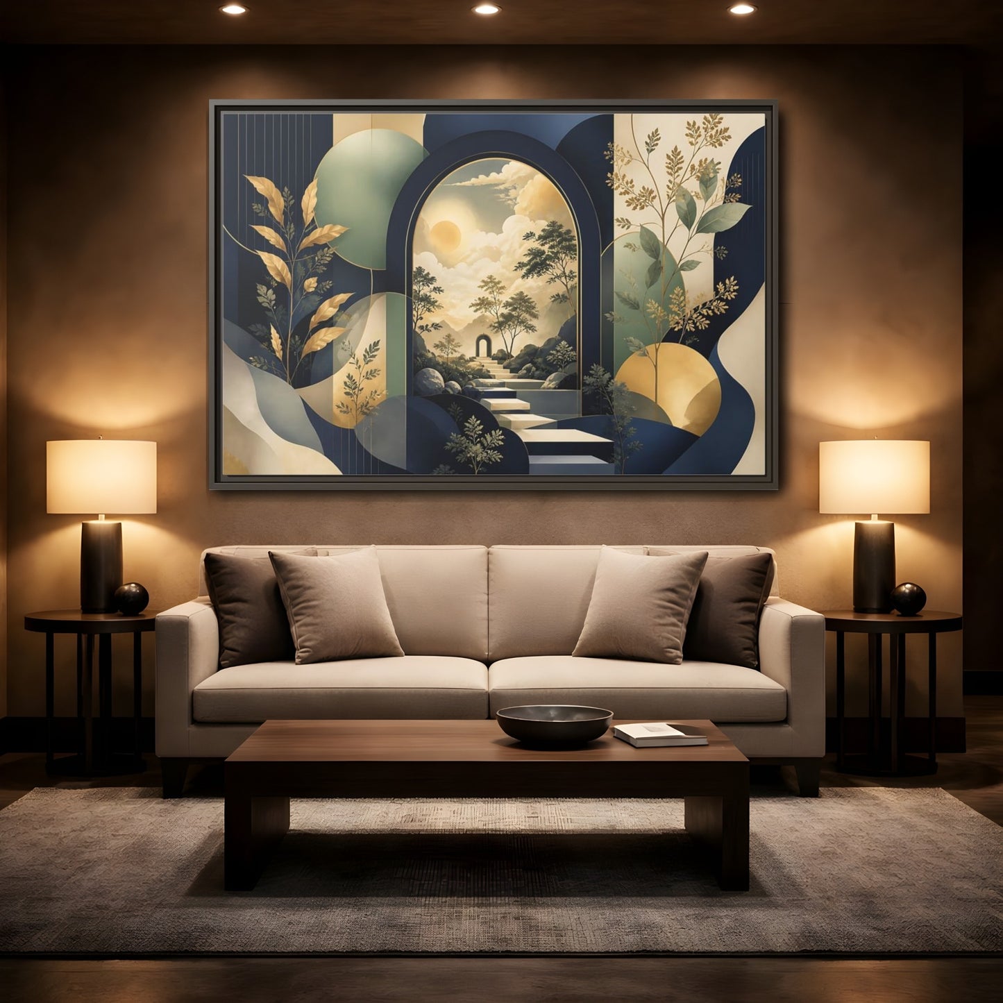 Mockup 2. Golden Archway Horizon shown as framed canvas print