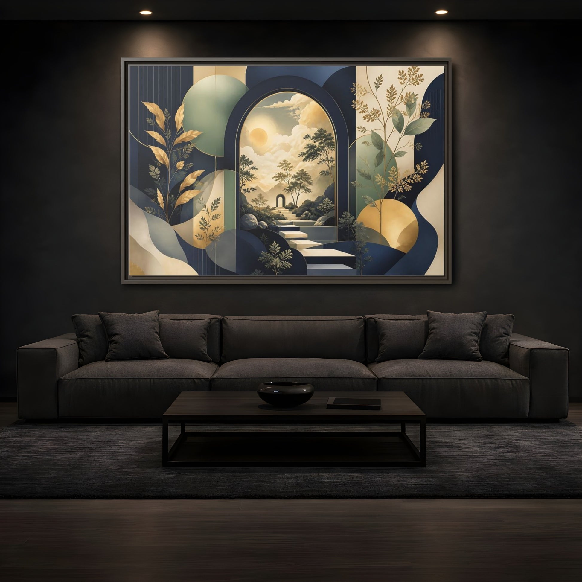 Mockup 3. Golden Archway Horizon shown as framed canvas print