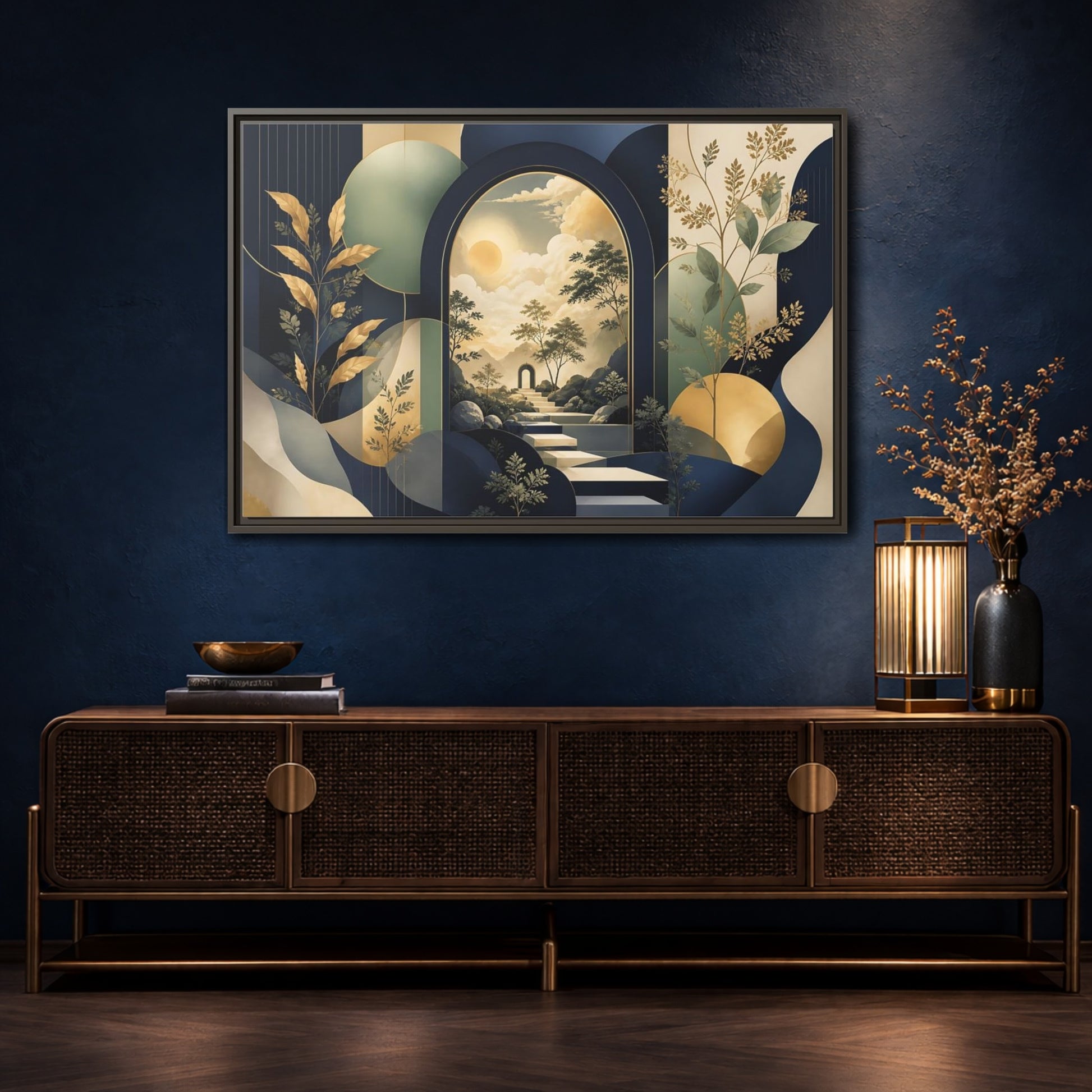 Mockup 4. Golden Archway Horizon shown as framed canvas print
