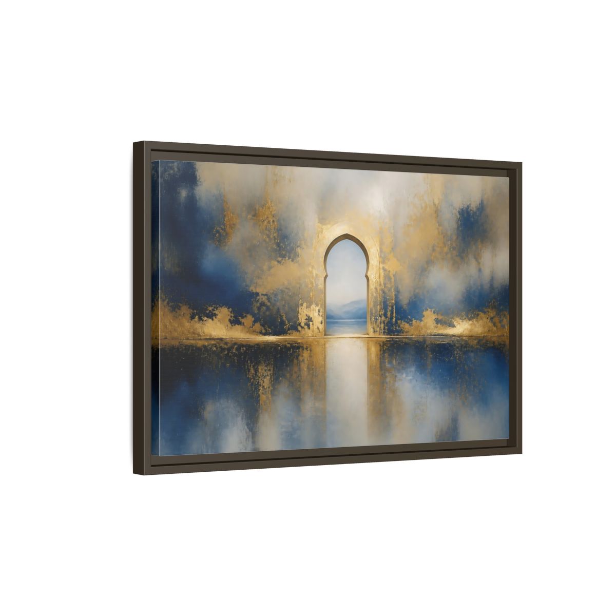 Side Mockup 2. Golden Archway Reflection shown as framed canvas print