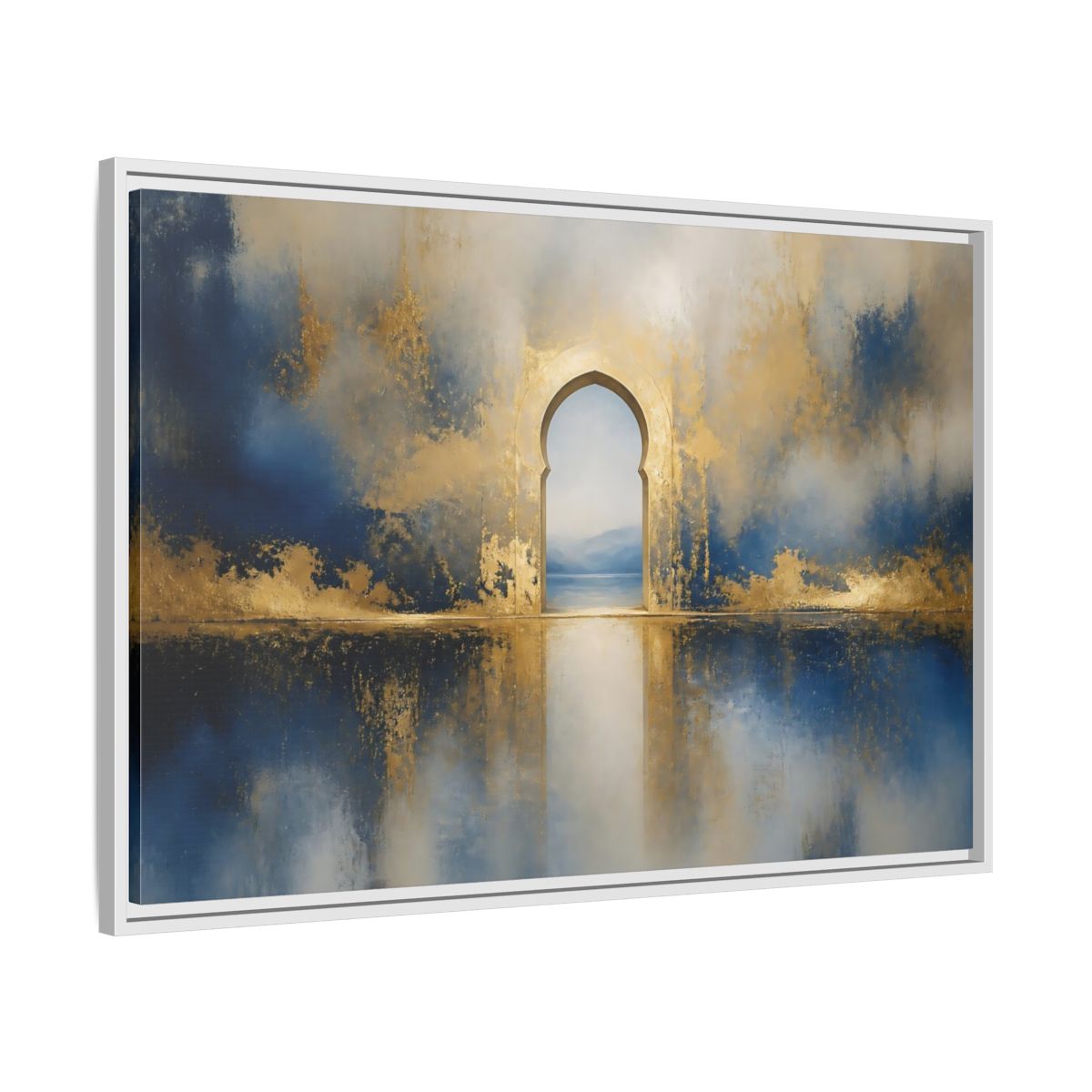 Side Mockup 9. Golden Archway Reflection shown as framed canvas print