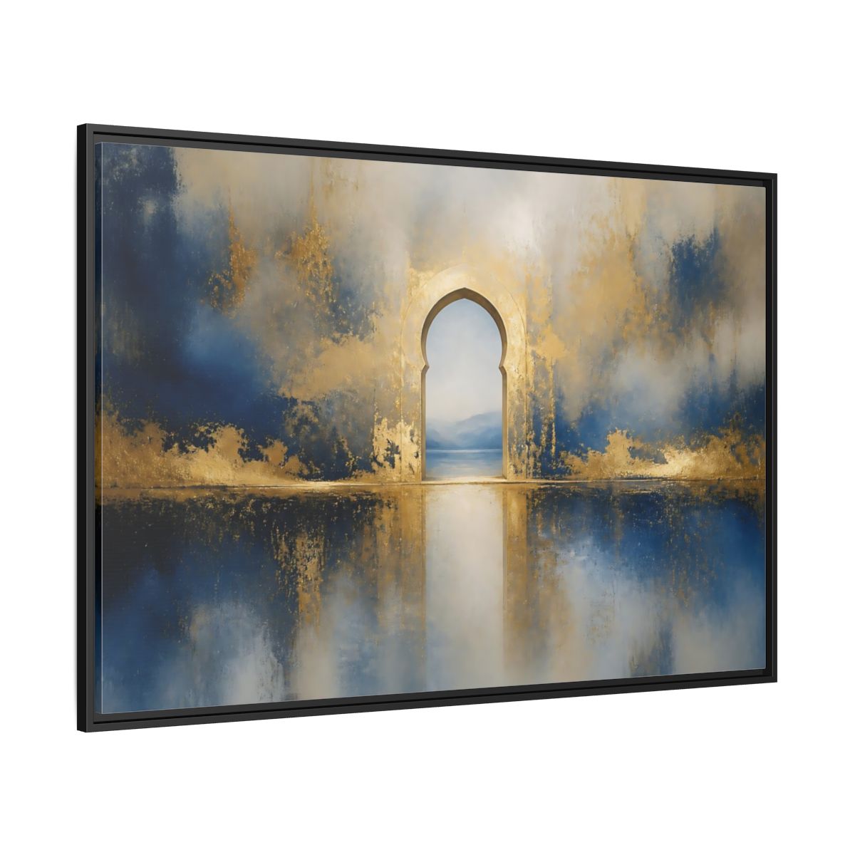 Side Mockup 12. Golden Archway Reflection shown as framed canvas print