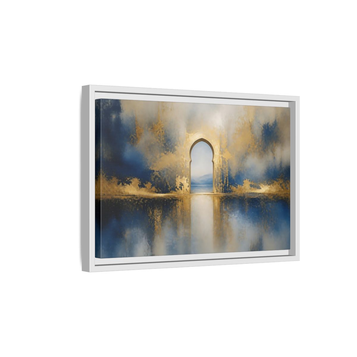 Side Mockup 4. Golden Archway Reflection shown as framed canvas print