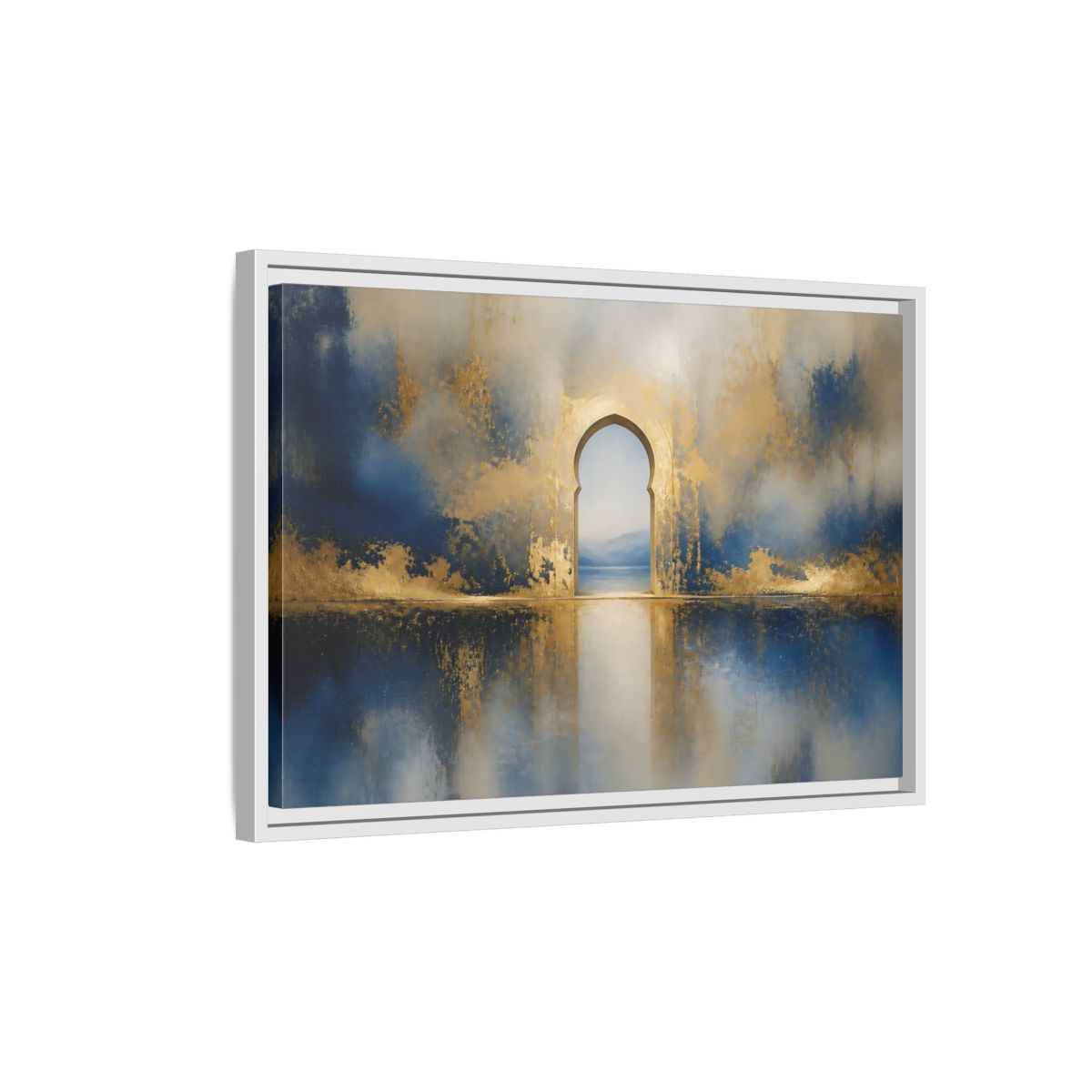 Side Mockup 1. Golden Archway Reflection shown as framed canvas print