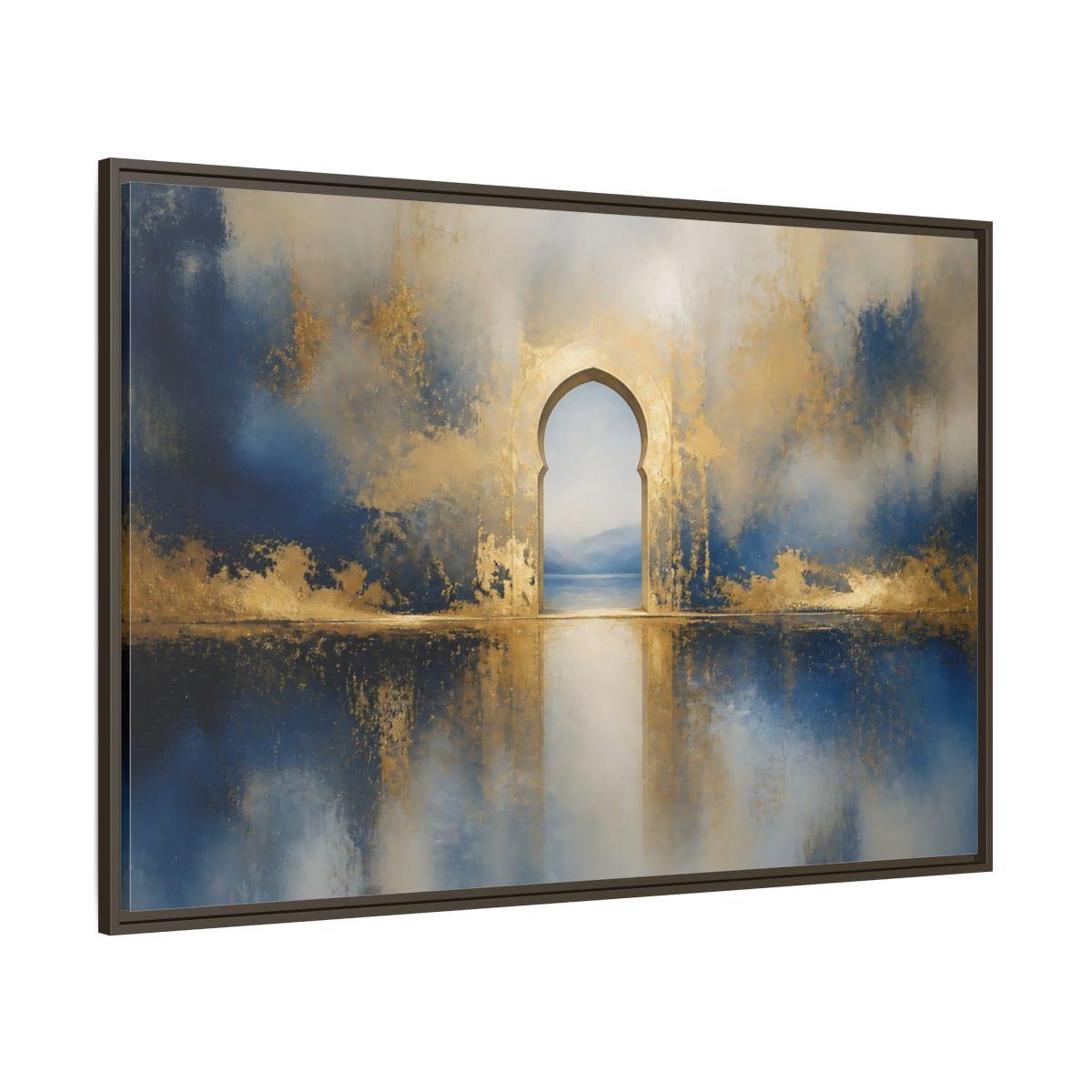 Side Mockup 8. Golden Archway Reflection shown as framed canvas print