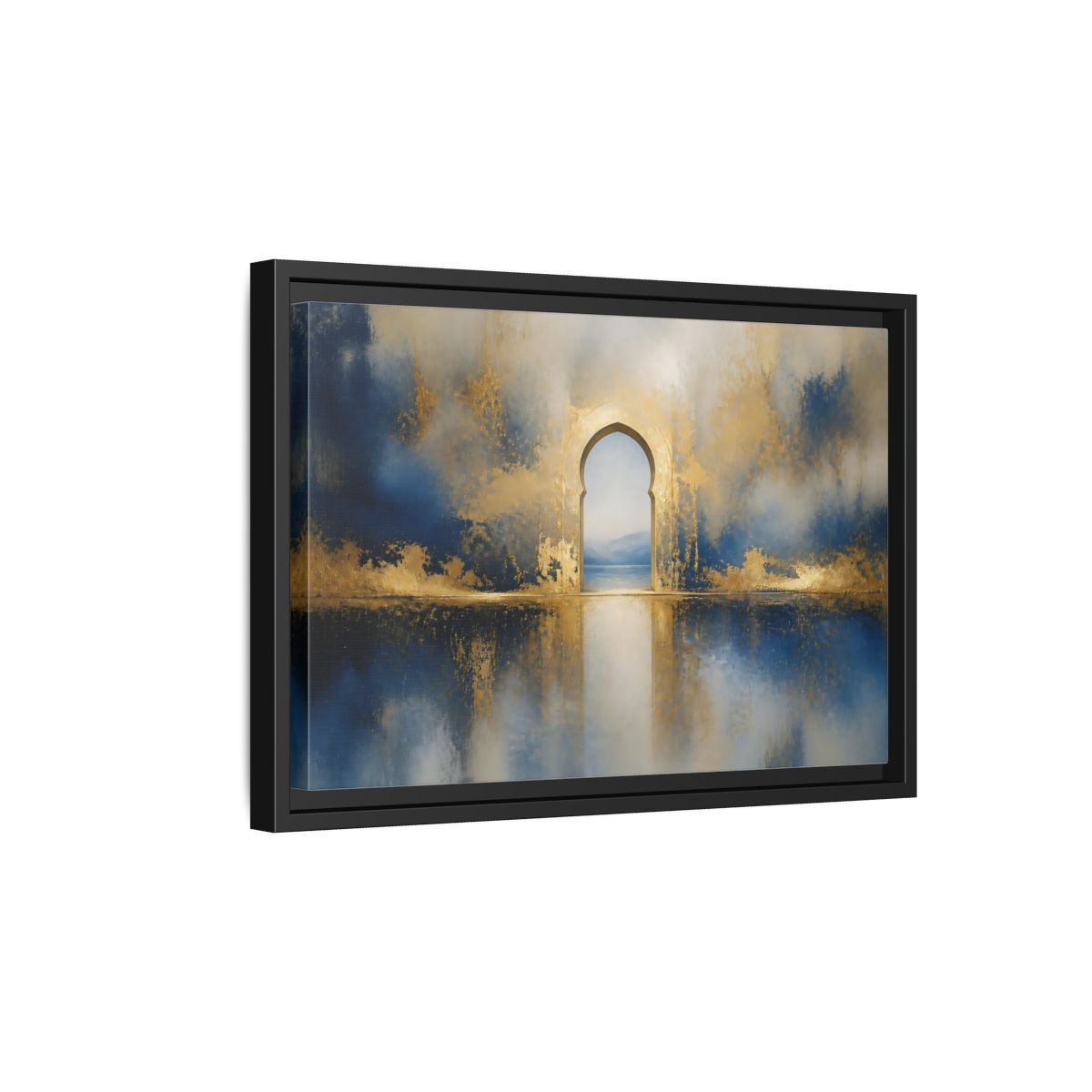 Side Mockup 6. Golden Archway Reflection shown as framed canvas print