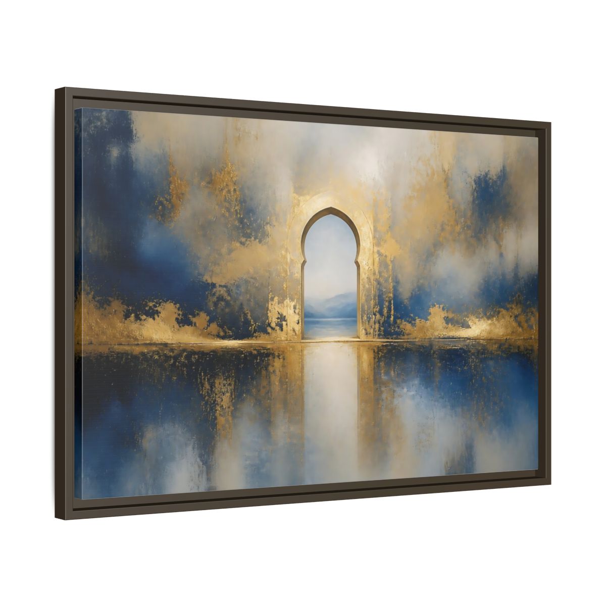 Side Mockup 11. Golden Archway Reflection shown as framed canvas print