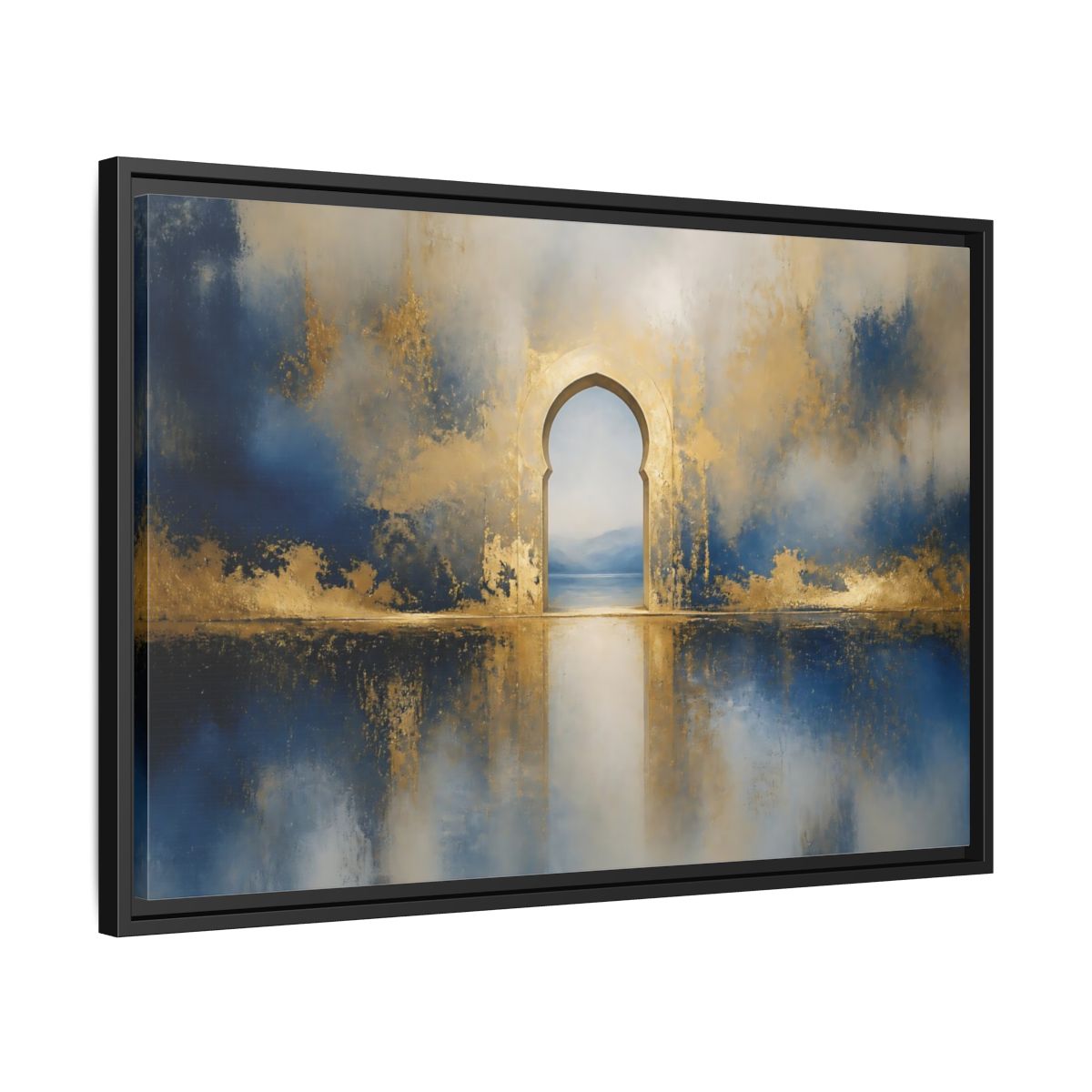 Side Mockup 14. Golden Archway Reflection shown as framed canvas print