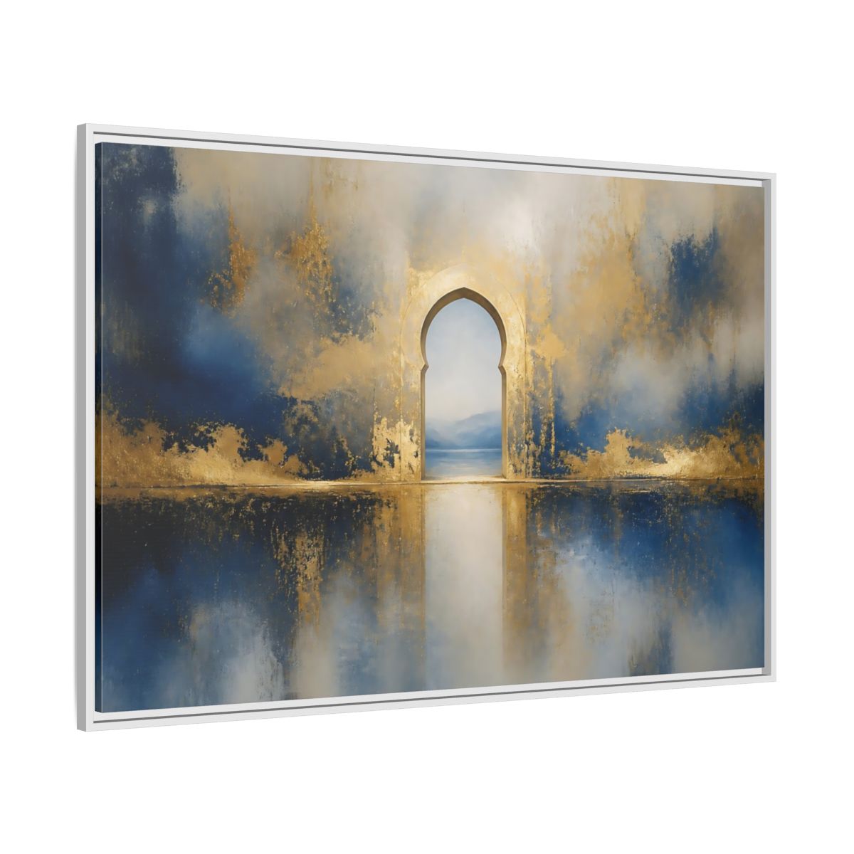 Side Mockup 7. Golden Archway Reflection shown as framed canvas print