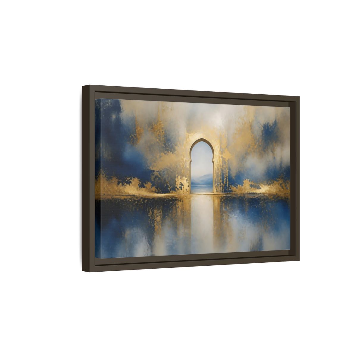 Side Mockup 5. Golden Archway Reflection shown as framed canvas print