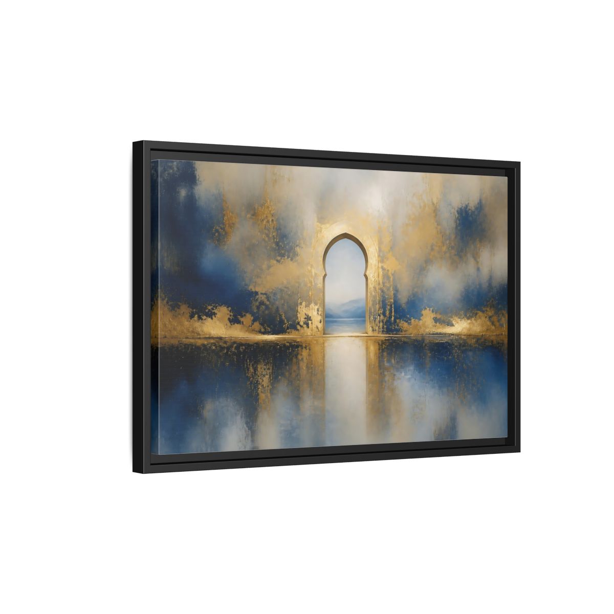Side Mockup 3. Golden Archway Reflection shown as framed canvas print