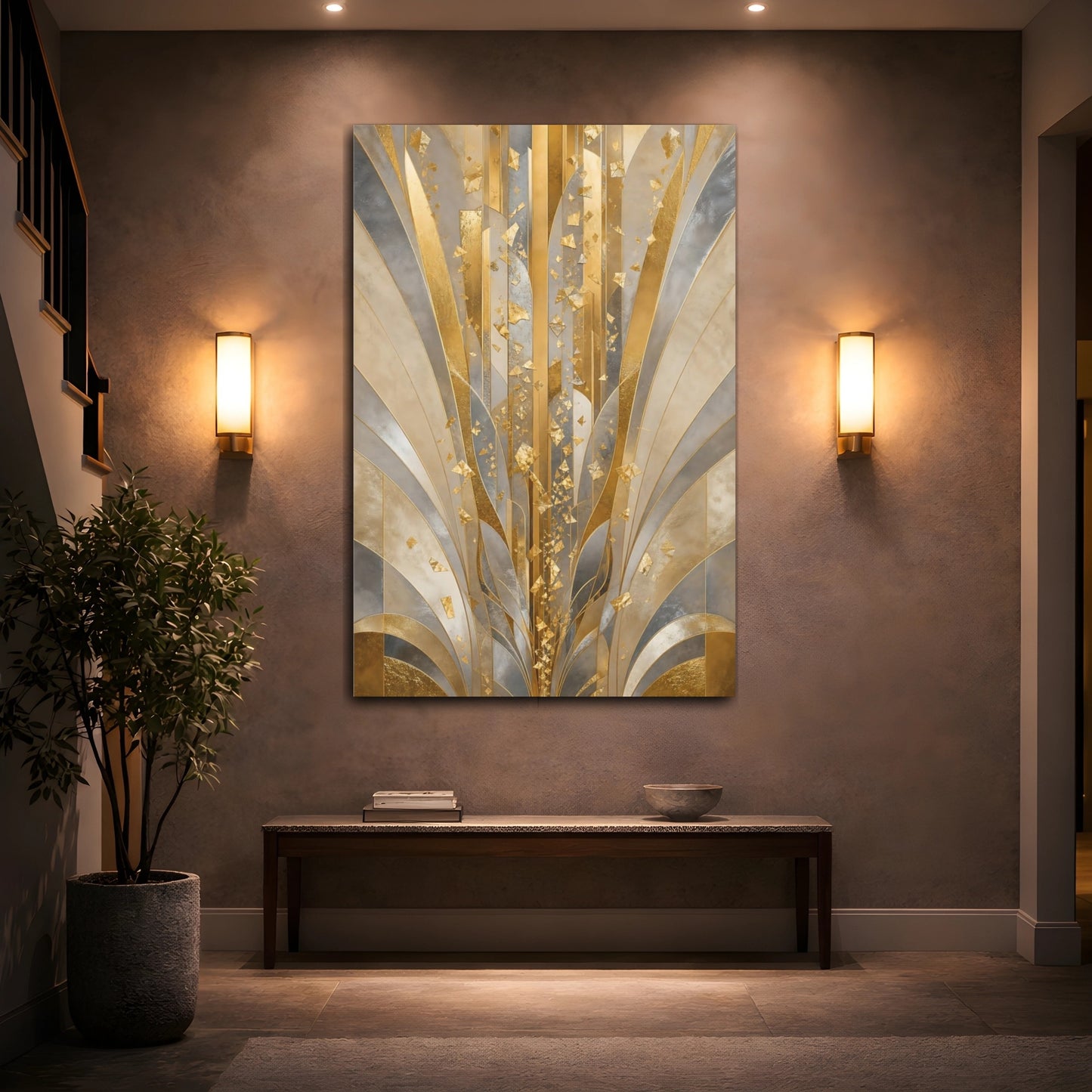 Mockup 2. Golden Art Deco Burst shown as canvas print