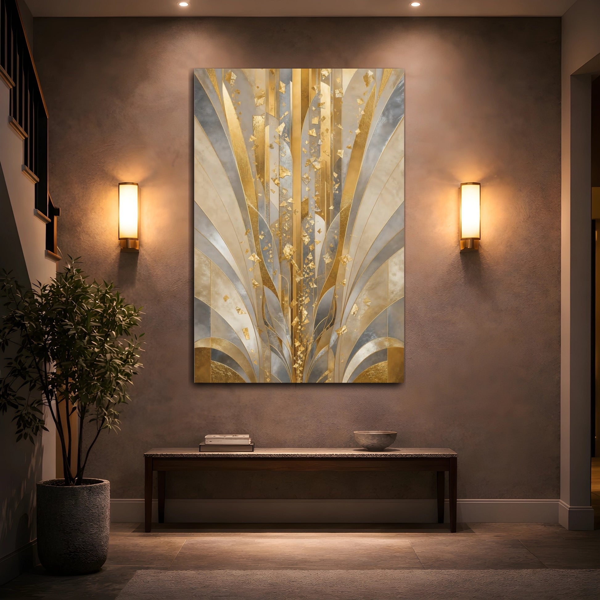 Mockup 2. Golden Art Deco Burst shown as canvas print