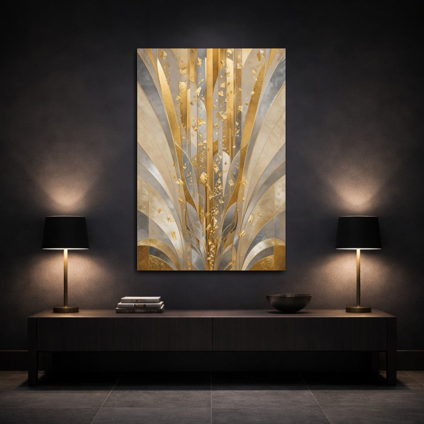 Mockup 3. Golden Art Deco Burst shown as canvas print