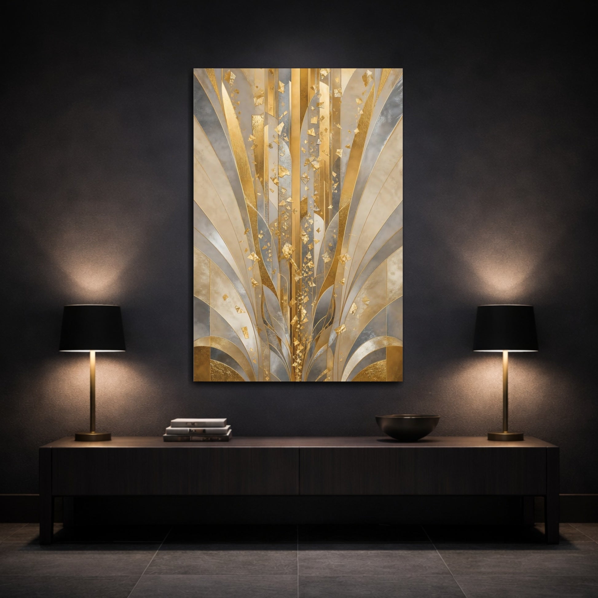 Mockup 3. Golden Art Deco Burst shown as canvas print