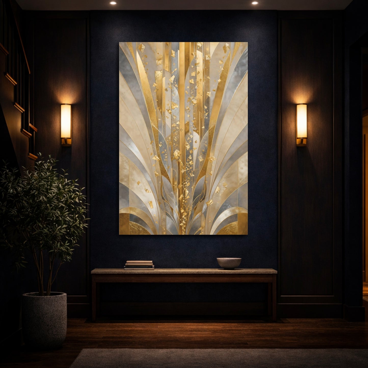 Mockup 4. Golden Art Deco Burst shown as canvas print
