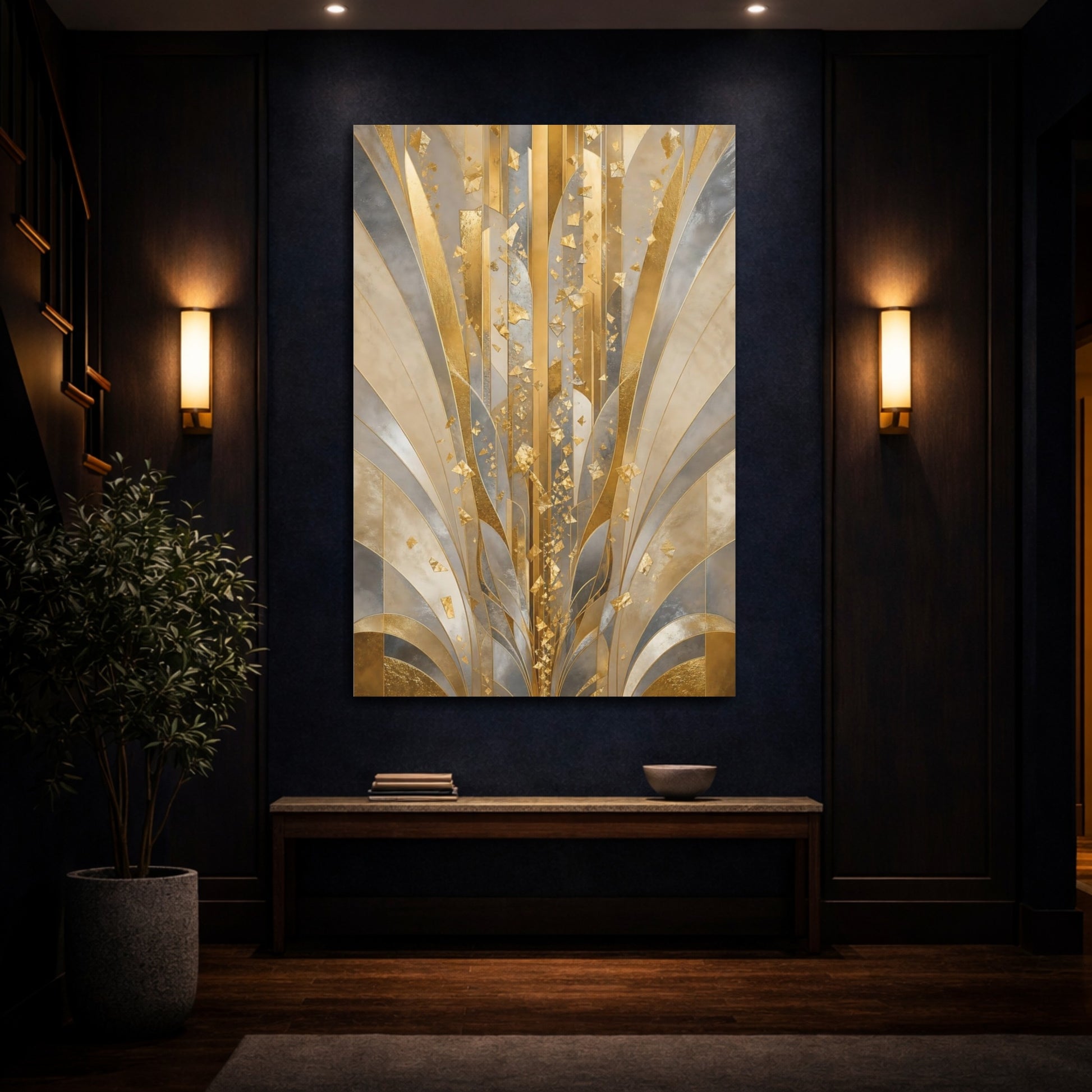 Mockup 4. Golden Art Deco Burst shown as canvas print