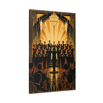 Main Mockup. Golden Art Deco Choir shown as canvas print