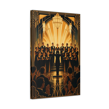 Side Mockup 3. Golden Art Deco Choir shown as canvas print
