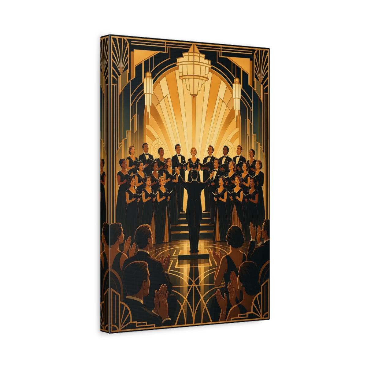 Side Mockup 4. Golden Art Deco Choir shown as canvas print