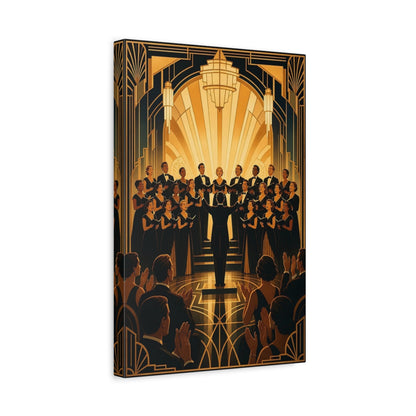 Side Mockup 4. Golden Art Deco Choir shown as canvas print
