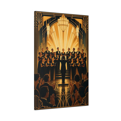 Side Mockup 1. Golden Art Deco Choir shown as canvas print