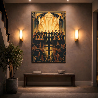 Mockup 2. Golden Art Deco Choir shown as canvas print