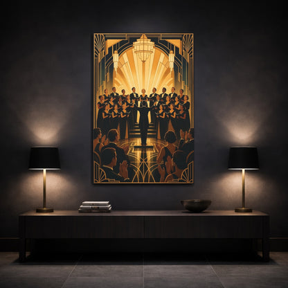 Mockup 3. Golden Art Deco Choir shown as canvas print