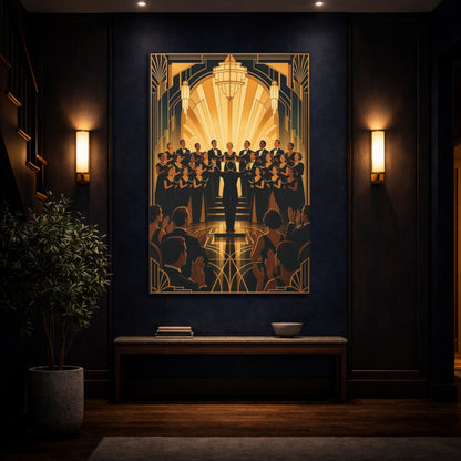 Mockup 4. Golden Art Deco Choir shown as canvas print
