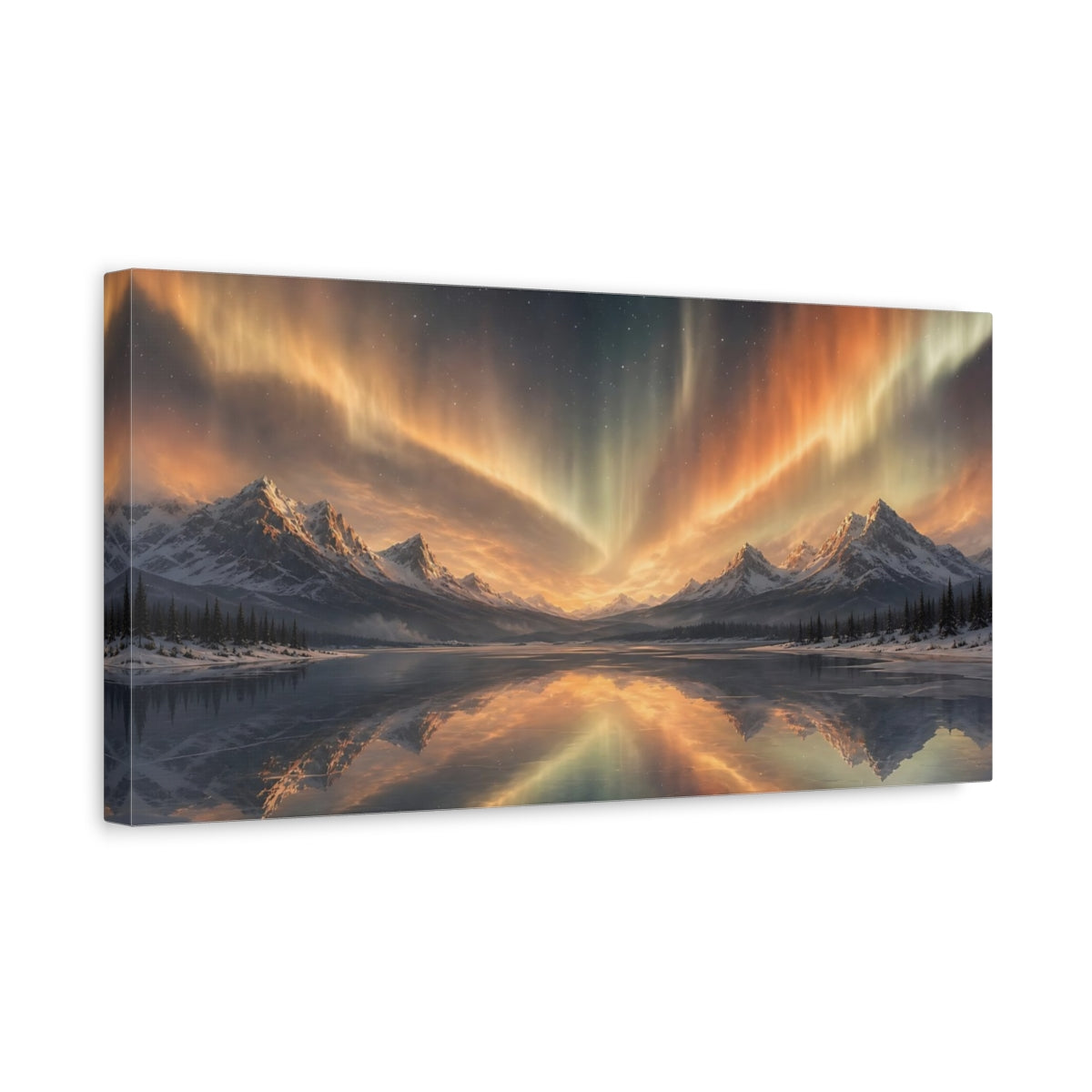 Side Mockup 3. Golden Aurora Over Peaks shown as canvas print