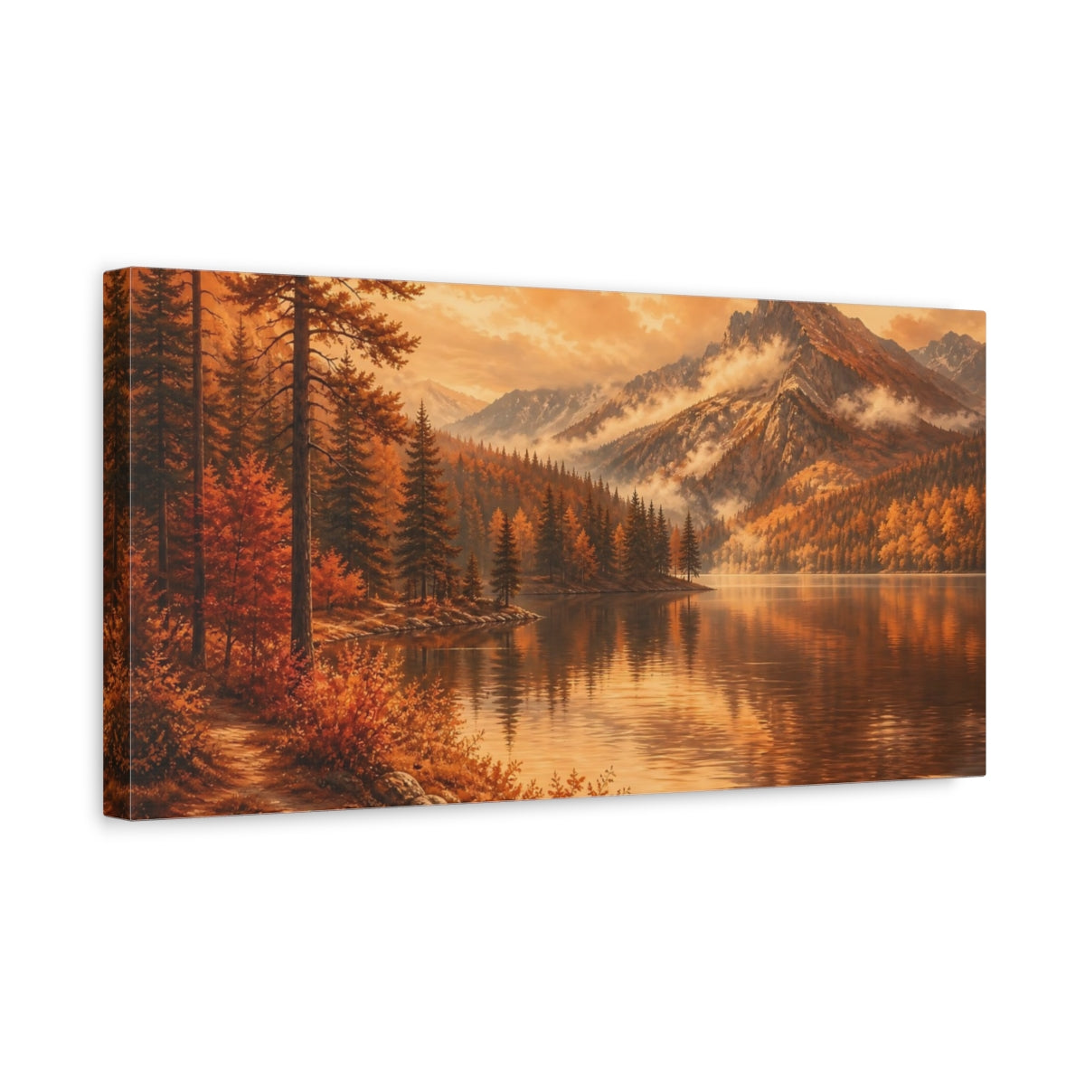 Side Mockup 3. Golden Autumn Mountain Lake shown as canvas print