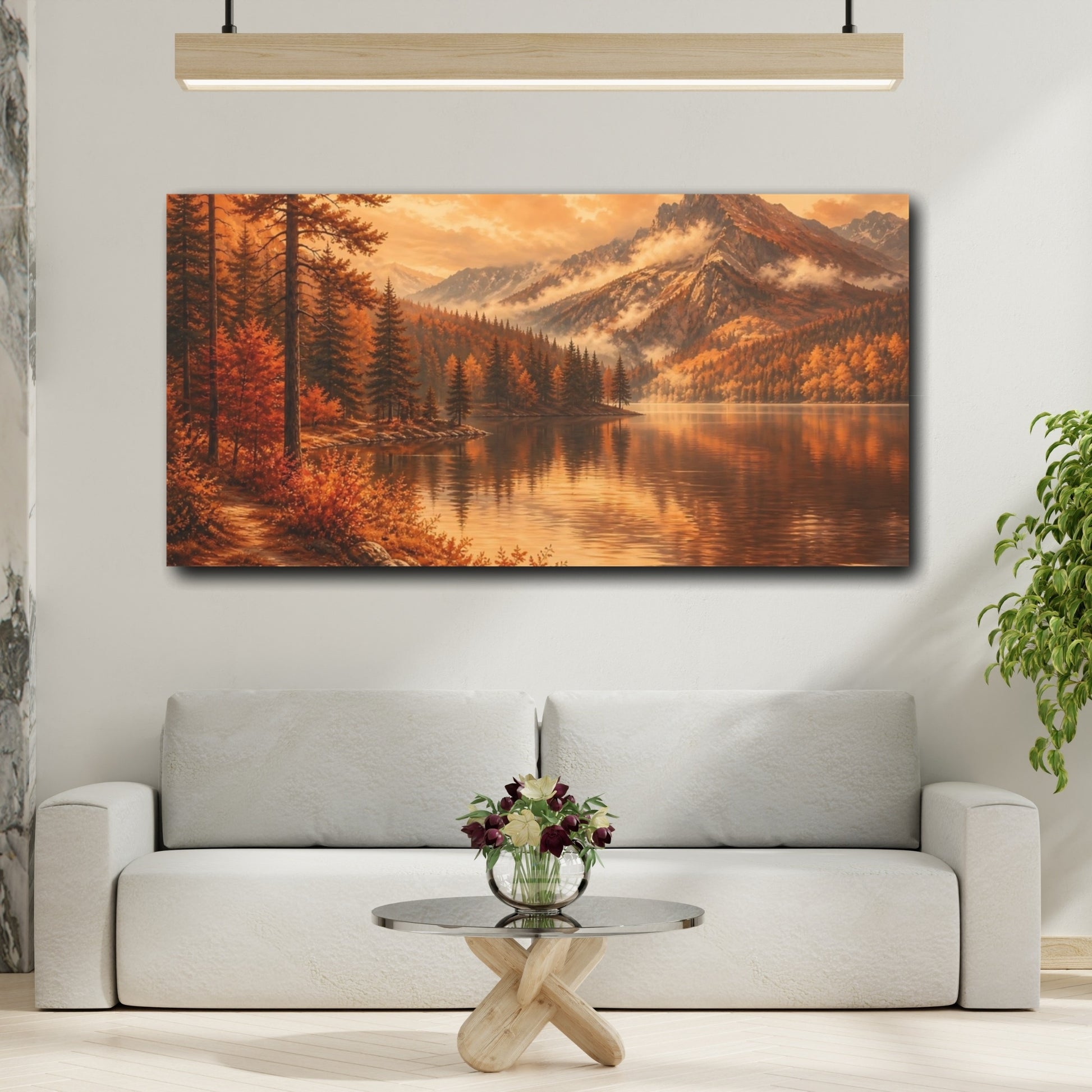 Mockup 2. Golden Autumn Mountain Lake shown as canvas print