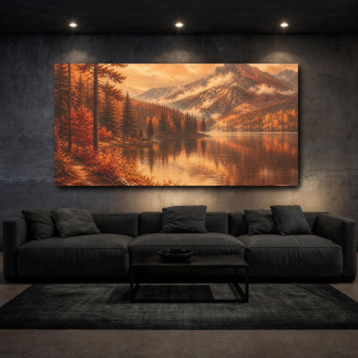 Mockup 3. Golden Autumn Mountain Lake shown as canvas print