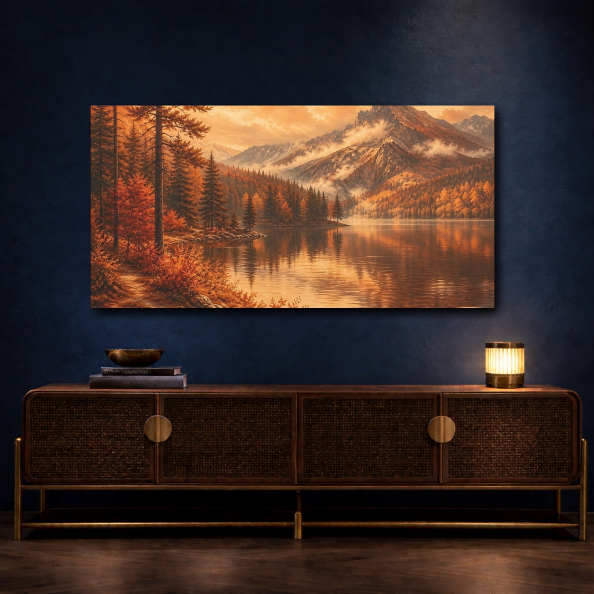 Mockup 4. Golden Autumn Mountain Lake shown as canvas print