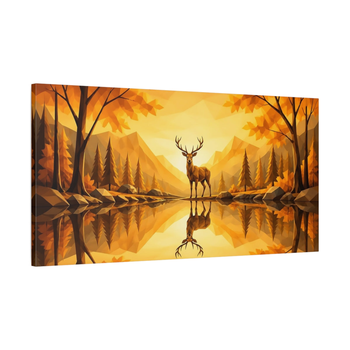 Main Mockup. Golden Autumn Stag shown as canvas print