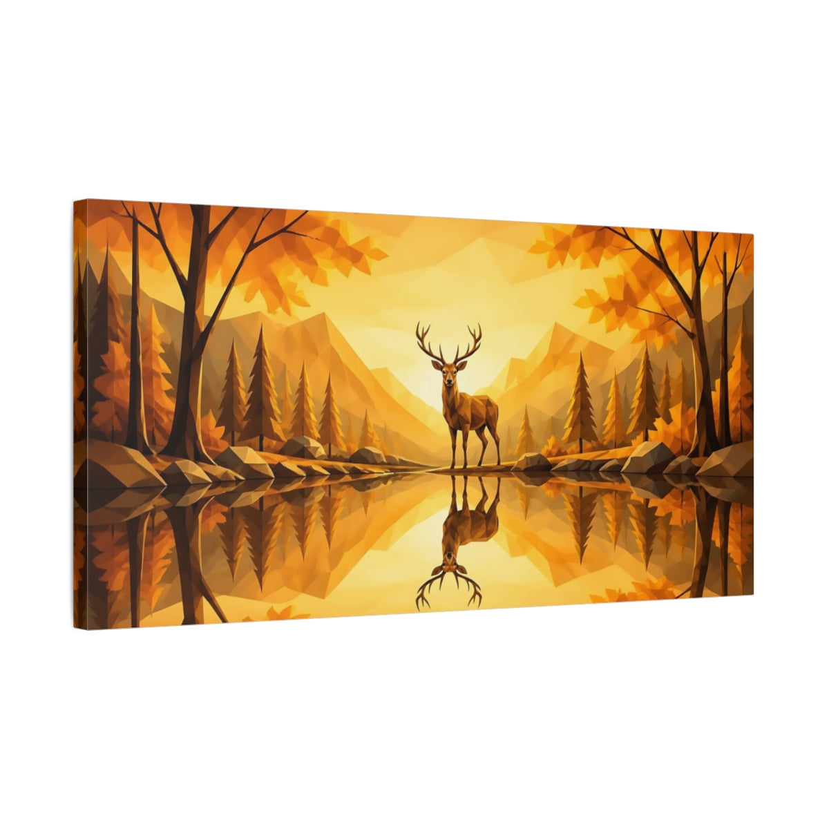 Side Mockup 1. Golden Autumn Stag shown as canvas print