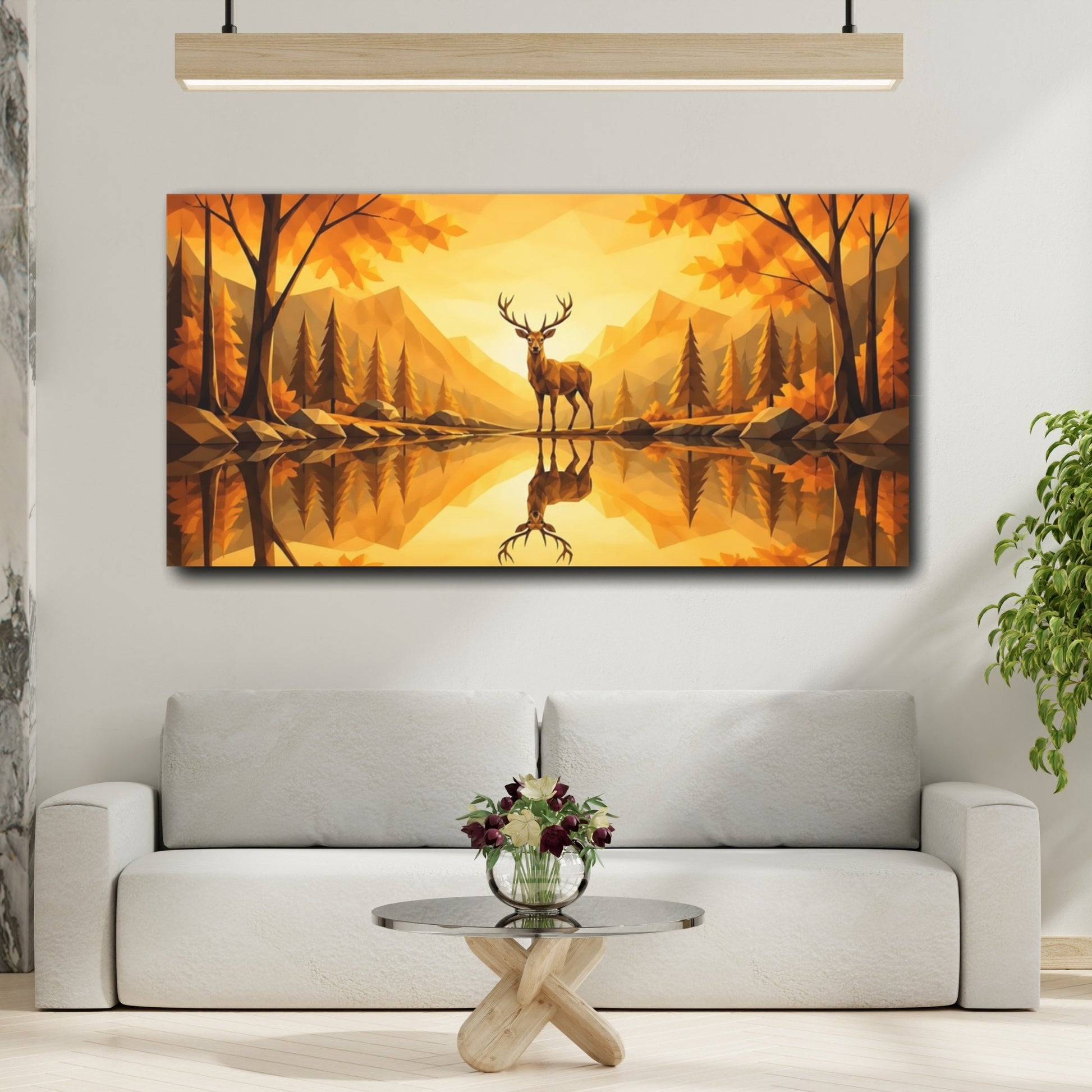 Mockup 2. Golden Autumn Stag shown as canvas print