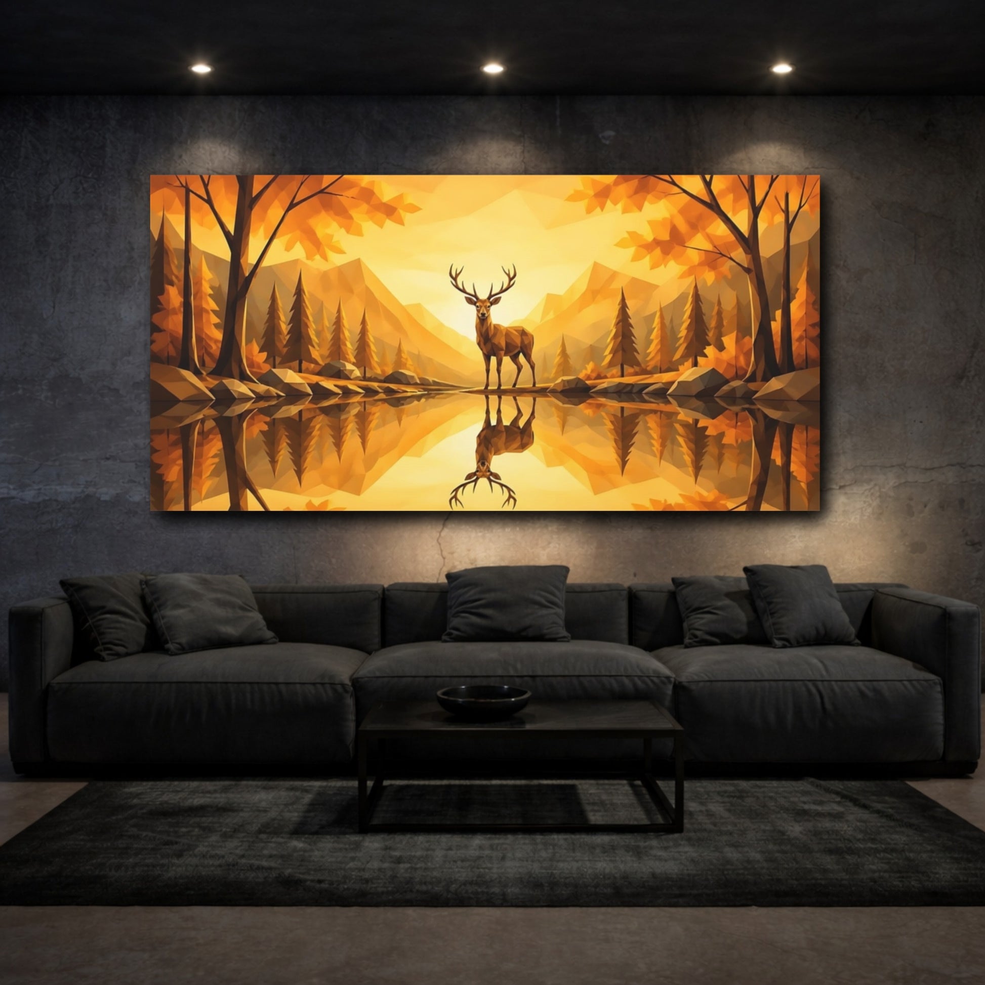 Mockup 3. Golden Autumn Stag shown as canvas print
