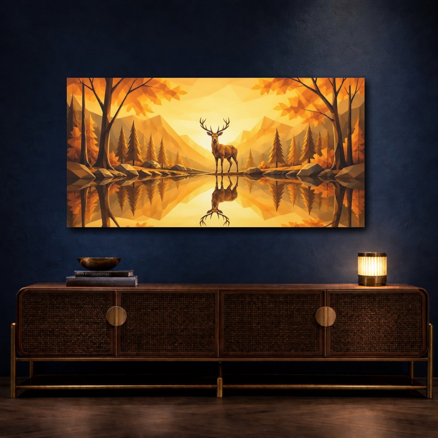 Mockup 4. Golden Autumn Stag shown as canvas print