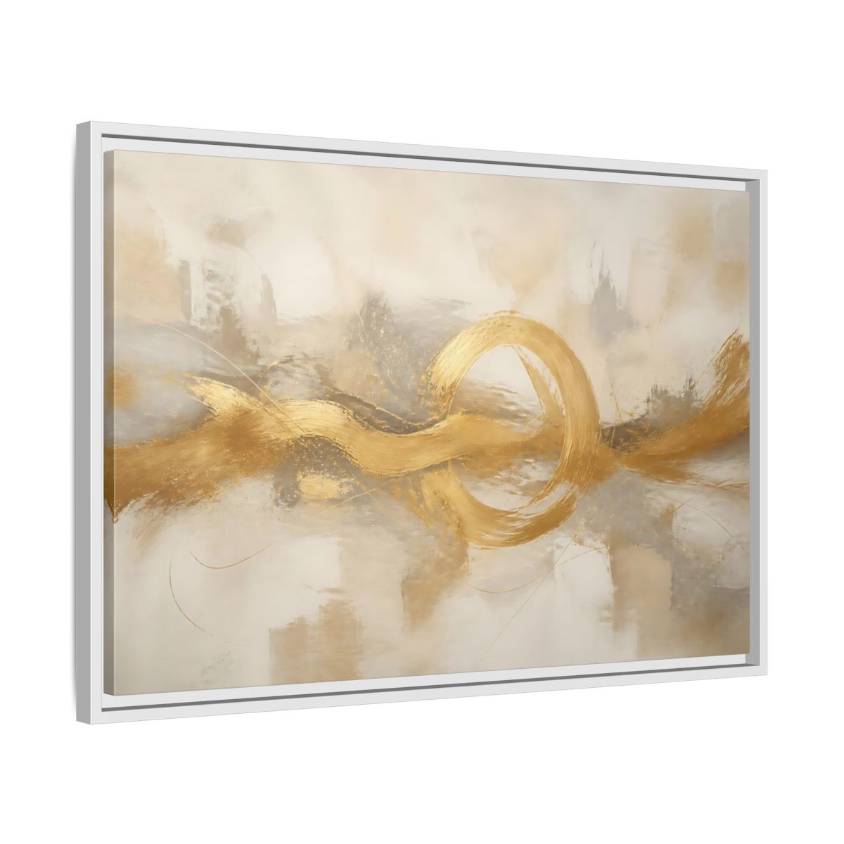 Side Mockup 10. Golden Balance Circle shown as framed canvas print
