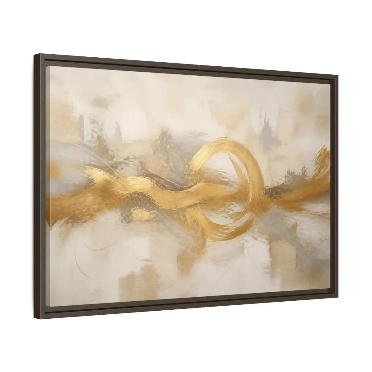 Side Mockup 11. Golden Balance Circle shown as framed canvas print