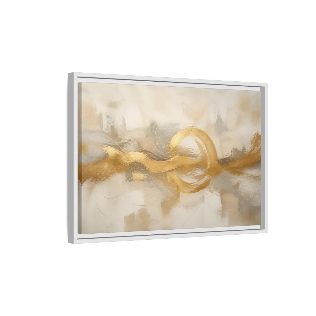 Side Mockup 1. Golden Balance Circle shown as framed canvas print